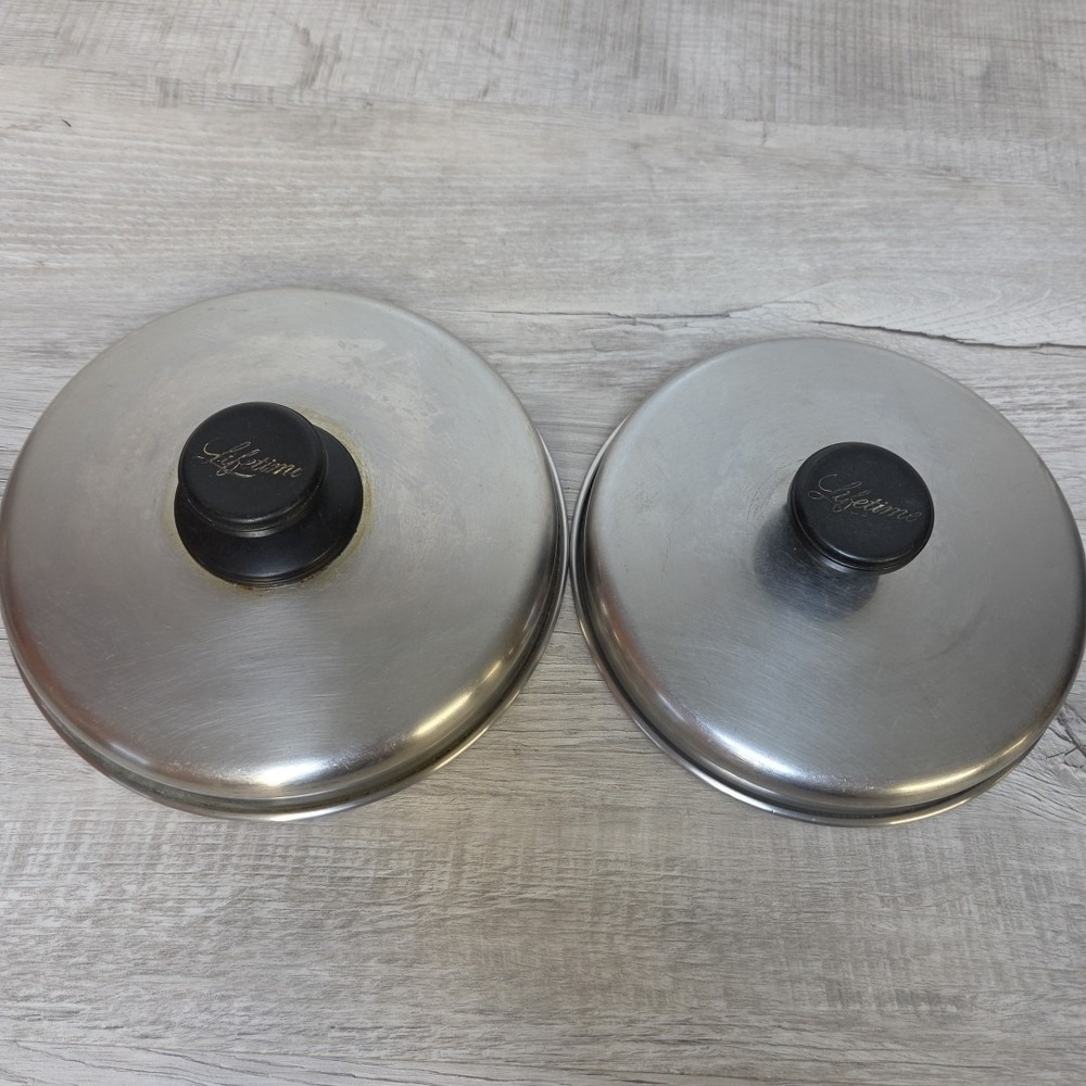 2 Vintage Lifetime Cookware Lids Replacement Stainless Lid Only 6 7/8 and 7 3/8